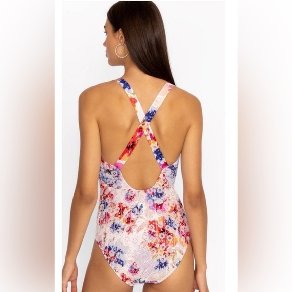 Johnny Was Swimsuit Summer Days Eyelet Crossback One Piece Sz S Boho Summer NWT - Picture 2 of 11